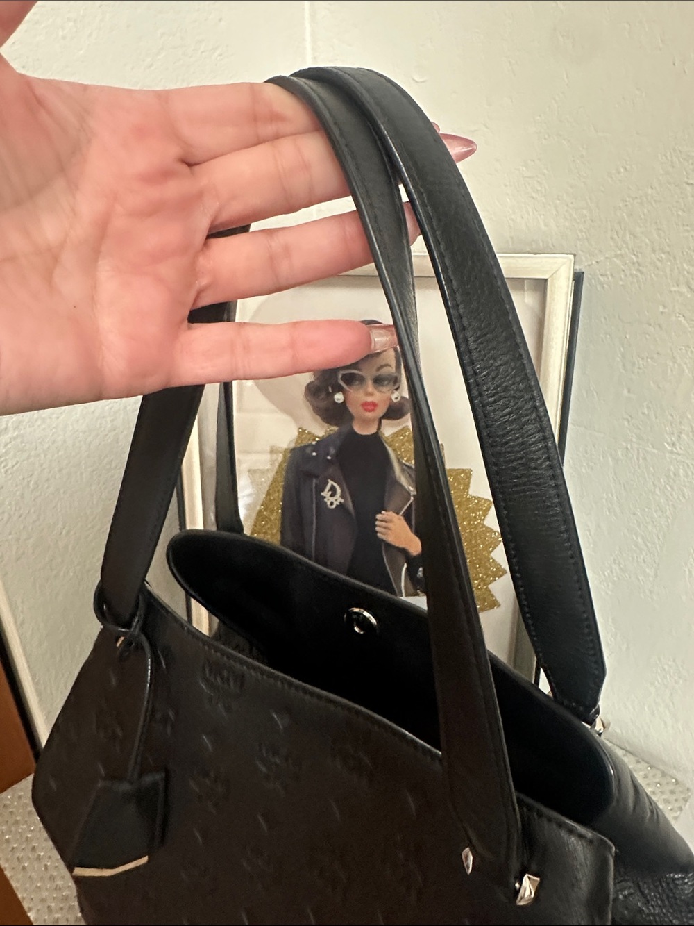 MCM Signature Monogrammed Black Leather Handbag - Picture 8 of 8
